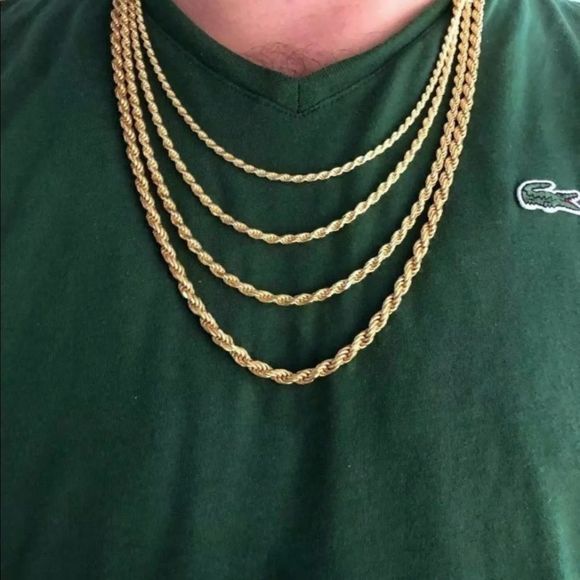 New Real 925 Yellow Gold Rope Chain 4MM 26